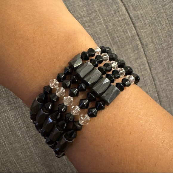 ⚜️3 for $30⚜️ Vintage Hematite Magnetic Wrap Bracelet Black Crystal **Flaw - Picture 4 of 11